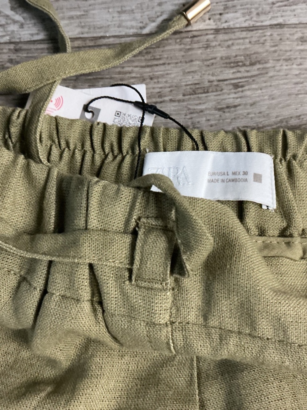 Zara NWT viscose  linen olive pants size Large wide leg - Picture 3 of 7